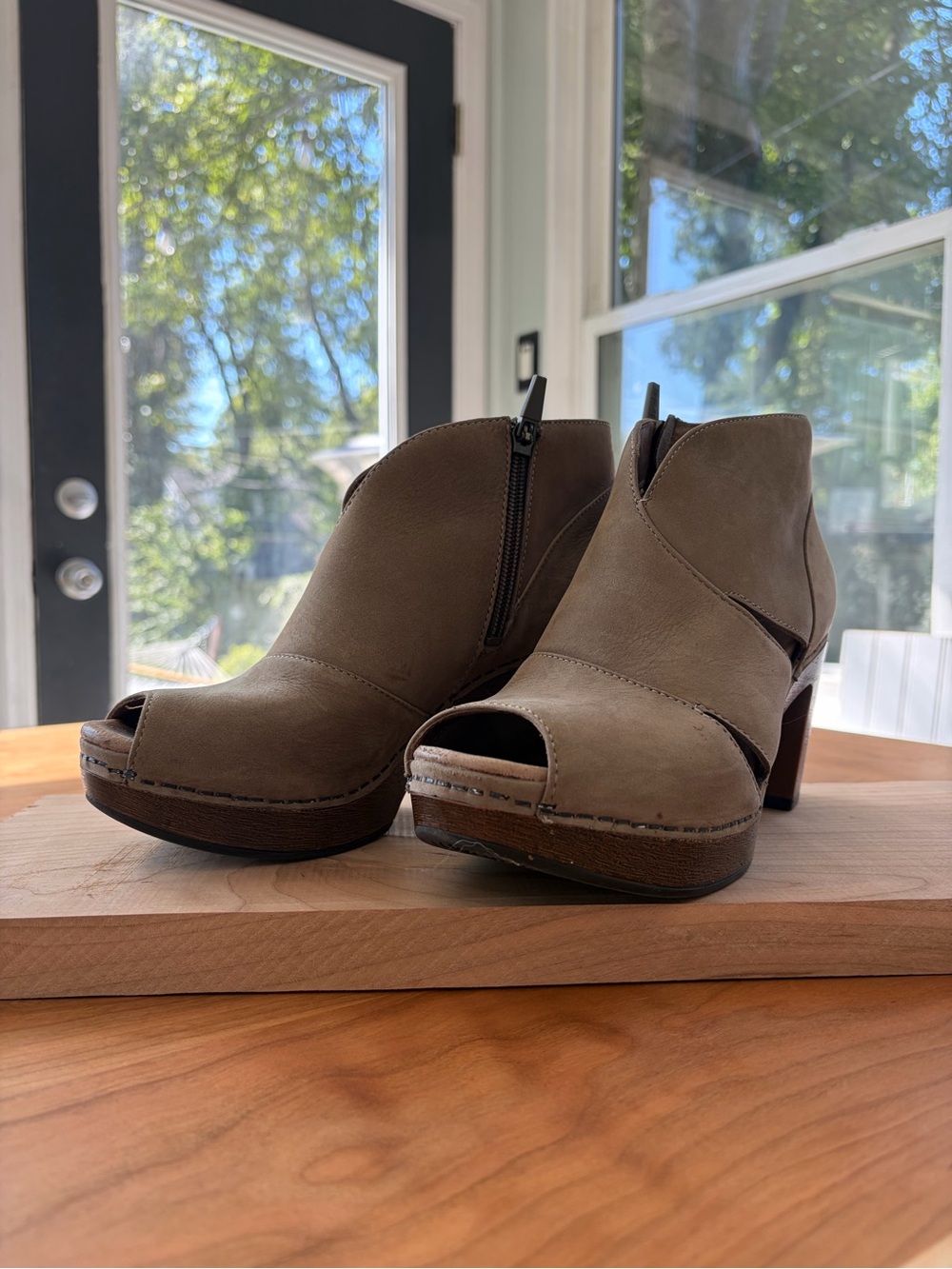 Dansko Taupe Peep-Toe Ankle Boots